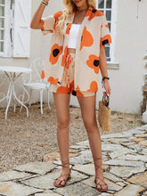 Women's Floral Print Short Sleeve Shirt And Shorts Set (Random Pattern), Summer